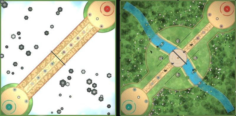 Two battlefields from above: the bridge over the clouds and a river valley